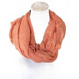 NWT Modena Cantaloupe Coral Orange Sheer Fringed Scarf Wrap Infinity Loop OS